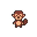 A charming, pixelated monkey stands center stage with a curious expression, rendered in warm, earthy tones against a stark black background. The retro aesthetic and simple design evoke a sense of nostalgia.