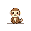 A cute, pixelated monkey sits calmly with a friendly expression, its rosy cheeks adding to its innocent charm. The warm, earthy tones of its fur pop against the stark black background, creating a nostalgic and tranquil scene.