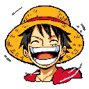 This pixel art captures Monkey D. Luffy in a burst of infectious laughter, his signature straw hat tilted back as he throws his head back in unrestrained joy. The vibrant colors and expressive pose perfectly embody the cheerful spirit of the *One Piece* hero.