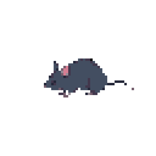 A pixelated, blue-gray creature sleeps peacefully, its relaxed form suggesting a tranquil moment. Small pink accents highlight subtle features on the resting mammal.