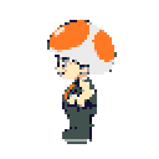 This pixel art image showcases Toad from Super Mario, rendered in a classic 8-bit style. He's depicted standing with a neutral expression, his iconic mushroom cap and vest instantly recognizable.