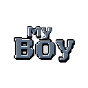This pixel art piece features the words "MY" and the larger, more prominent "BOY" in a retro font. The simple, text-based design evokes a nostalgic feel with its limited color palette and blocky lettering.
