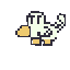 This charming pixel art sprite features a minimalist, off-white duck-like creature with golden-yellow accents, rendered in a classic retro style. Its simple design and determined gaze evoke a sense of nostalgic innocence.