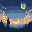 A serene pixel art image captures a tranquil night sky with a crescent moon and billowy clouds.  Silhouetted against the luminous sky is a jagged shape suggesting a distant city skyline or natural landmass. The muted color palette evokes a peaceful and slightly melancholic mood.