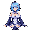This pixel art portrait beautifully captures Rem from Re:Zero in her iconic maid outfit. The serene expression and soft color palette create a cute and inviting image of the beloved anime character.