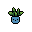 This pixel art features a cheerful, light blue pot with a simple, smiling face, nurturing a small green plant. The anthropomorphic pot brings a touch of cuteness to the minimalist design.