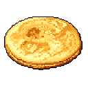 A warm-toned, textured pixel art pancake (or tortilla) takes center stage, inviting a feeling of comfort and simple satisfaction. The detailed shading and subtle color variations bring the flat, round treat to life.