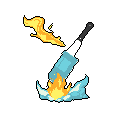 A pixel-art rocket blasts off in a burst of fiery orange and cool blue energy. The vibrant, high-contrast image captures a moment of powerful ignition against a stark black background.