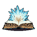 A mysterious open book radiates magical energy in a burst of cyan and blue light. The ancient tome seems to unleash hidden power, hinting at untold stories and potent spells within.
