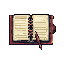 This pixel art image showcases an open journal with a reddish-brown pencil resting on its pages, evoking a sense of quiet contemplation and creativity. The notebook's aged paper and rustic aesthetic create a nostalgic and peaceful mood.