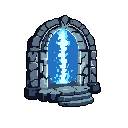 An ancient stone archway pulsates with a luminous blue energy beam, suggesting a powerful and otherworldly portal. The contrast between the aged stone and vibrant energy evokes a sense of ancient magic and mystery.