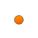 A solitary, pixelated orange sphere floats in the darkness, its warm tones creating a striking contrast against the black void. The simple design and bold color scheme evoke a sense of mystery, like a distant sun in space.