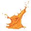 This pixel art captures a vibrant, dynamic liquid splash in warm hues of orange and yellow, frozen in a moment of energetic upward propulsion. The stylized burst creates a sense of power and fluidity with its swirling form and scattered droplets.