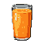 This pixel art image features a refreshing glass of orange juice, its vibrant color highlighted against a stark black background. The simple, clean style evokes a feeling of thirst-quenching refreshment.