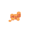 A small pixel art treasure hoard gleams against the dark, featuring stacks of gold coins promising wealth and reward. The simple design and warm color palette create a classic, inviting image.