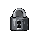 A pixelated gray padlock, rendered in a monochromatic palette, stands as a symbol of security and obstruction. The detailed keyhole and textured surface add a touch of realism to this stylized, isolated icon.