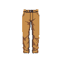 This pixel art showcases a sturdy pair of brown pants, complete with a belted waist and subtle shading that suggests wear. The upright stance implies an unseen wearer, lending a touch of whimsy to the simple, utilitarian design.
