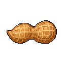 This pixel art image features a single, realistically rendered peanut against a stark black background. The detailed crosshatching captures the texture of the shell in earthy browns and oranges, highlighting the simple beauty of the humble legume.