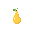 This pixel art image features a simple, stylized pear rendered in shades of yellow and green, highlighted against a stark black background. The minimalist design and limited color palette evoke a retro video game aesthetic.