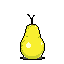 This pixel art image showcases a plump, retro-style pear with subtle highlights and a small stem. The simple design and contrasting black background create a striking, minimalist fruit portrait.