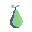 A pixel art pear, rendered in muted greens and browns with a charmingly blocky style, stands alone against a dark background. Its simple design and subtle shading capture a sense of naturalism.