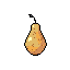 A solitary, stylized pear rendered in muted yellows and browns stands out against a stark black background in this minimalist pixel art piece. The simple design and desaturated palette evoke a sense of quiet isolation.