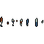 Abstract pixel figures stand silhouetted against a stark black void, evoking a retro, 8-bit aesthetic with their rudimentary poses and limited color palette. These minimalist clusters of reddish-brown, blue, and white suggest characters or entities in a nostalgic, low-resolution style.