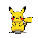 This pixel art captures the iconic Pokémon Pikachu, standing with a gentle smile and ready for adventure. The vibrant colors and charming details bring a nostalgic feel to this beloved character.