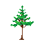 This pixel art showcases a stylized coniferous tree, rendered in earthy greens and browns with a touch of red, evoking a nostalgic, early video game aesthetic. The tree's tiered branches and varied shades create a sense of depth and volume.