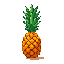 This vibrant pixel art showcases a detailed pineapple with a spiky crown of leaves, its yellow and orange hues popping against a stark black background. The centered composition and subtle shading give the fruit a lively, tropical feel.