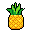 This pixel art image showcases a vibrant pineapple with a textured yellow body and spiky green crown. The retro style and clean presentation highlight the fruit's simple beauty.