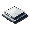 This pixel art features a minimalist, isometric platform rendered in grayscale shades, creating a stark and quietly austere architectural form. The two-tiered structure stands alone, its simple design evoking a sense of solemnity and elemental construction.
