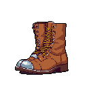 This pixel art showcases a sturdy, reddish-brown steel-toed work boot with detailed laces and a rugged sole, ready for action. The minimalist design and earthy color palette emphasize its durability and practical nature.