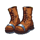 This pixel art showcases a pair of rugged, high-top work boots, complete with metallic toe caps and detailed textures. The earthy color palette and subtle highlights give the boots a worn, yet durable, appearance.