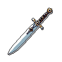 This pixel art showcases an ornate dagger with a gleaming gold hilt and sharp, light grey blade, rendered in a classic, elegant style. The weapon's intricate design and careful shading evoke a sense of mystery and timeless craftsmanship.