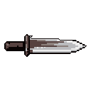 This pixel art image features a detailed, though low-resolution, combat knife with a dark hilt and a sharp, metallic blade. The somber color palette and isolated presentation emphasize the tool's stark and potentially dangerous nature.