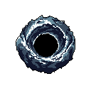 A mysterious, swirling vortex of blues, grays, and whites dominates the frame, radiating a sense of power and contained energy. This abstract pixel art evokes a feeling of being drawn into a potent, unknown force.