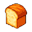 A warm, pixelated loaf of white bread, partially sliced and outlined in inviting browns, stands out against a stark black backdrop. The simple image evokes a sense of comfort and highlights the everyday beauty of food.
