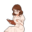 A pixel art woman, absorbed in reading, is depicted in soft, warm tones, her gentle concentration creating a feeling of quiet contemplation.