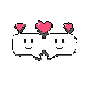 This pixel art image features two smiling chat bubbles sharing affection, symbolized by floating pink hearts above them. The simple design evokes a sweet and nostalgic feeling of connection and communication.