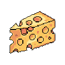 A pixelated wedge of cheese, riddled with holes and shaded in warm yellows and oranges, is presented in a simple, appetizing still life. The irregular edges suggest a piece that's been bitten or broken off, adding character to this digital delicacy.