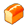 This pixel art piece showcases a vibrant, stylized loaf of bread, rendered in warm orange and yellow tones that pop against a stark black background. The simple, nostalgic design evokes a sense of wholesome food with a touch of retro game aesthetic.
