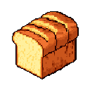 A pixelated loaf of sliced bread, rendered in warm browns and yellows, is showcased against a stark black background, emphasizing its simple and nostalgic charm. The detailed textures of the crust and soft interior create a mouthwatering effect, highlighting this staple food item.