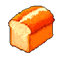 A pixel art loaf of sliced bread, with a bite taken out, is rendered in warm oranges and yellows, evoking a sense of simple comfort. The diagonal composition and missing slice add a touch of quirky charm to this nostalgic food icon.
