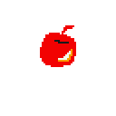 This pixel art showcases a grumpy yet charming red apple with a mischievous glint in its pixelated eye. The minimalist design and vibrant colors give this simple fruit a surprisingly expressive personality.