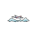 A lone, pixelated airplane soars peacefully above scattered blue clouds against a stark black backdrop. The minimalist design and vibrant colors evoke a sense of nostalgic journey and quiet progress.