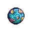 This pixel art image features a stylized planet rendered in retro shades of teal, blue, and beige, creating a captivating yet isolated world. Darker tones add depth and dimension, making the planet pop against the stark blackness of space.