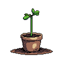 A vibrant green sprout emerges from a terracotta pot, a symbol of resilience and new beginnings. The pixel art celebrates the simple beauty of nature's cycle with its minimalist design.