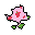A charming, abstract pixel creature with a light pink body and green appendages stands out against a black backdrop. Reminiscent of classic 8-bit art, this minimalist design evokes a playful and nostalgic feel.