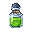 This pixel art depicts a potion bottle filled with vibrant green liquid, rendered with subtle shading to create depth. The minimalist design and high contrast suggest a valuable resource or inventory item from a video game.
